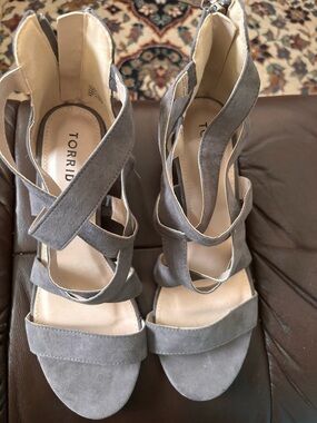 torrid Gray Suede Strappy Block Heel Sandals with Wrap Straps